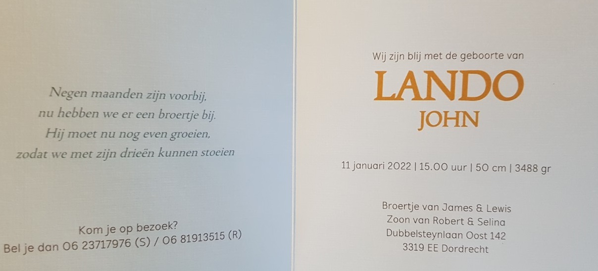 Geboortebericht v.v. Dubbeldam